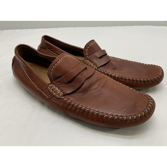 ROBERT ZUR Sven Saddle Tan Glove Leather Driving Shoes Contrast Stitching 9.5M - Picture 1 of 11